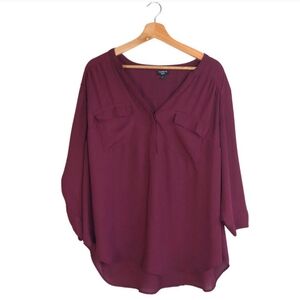 TORRID Harper Georgette Roll Tab Sleeve Blouse Dark Red Burgundy Size 2X